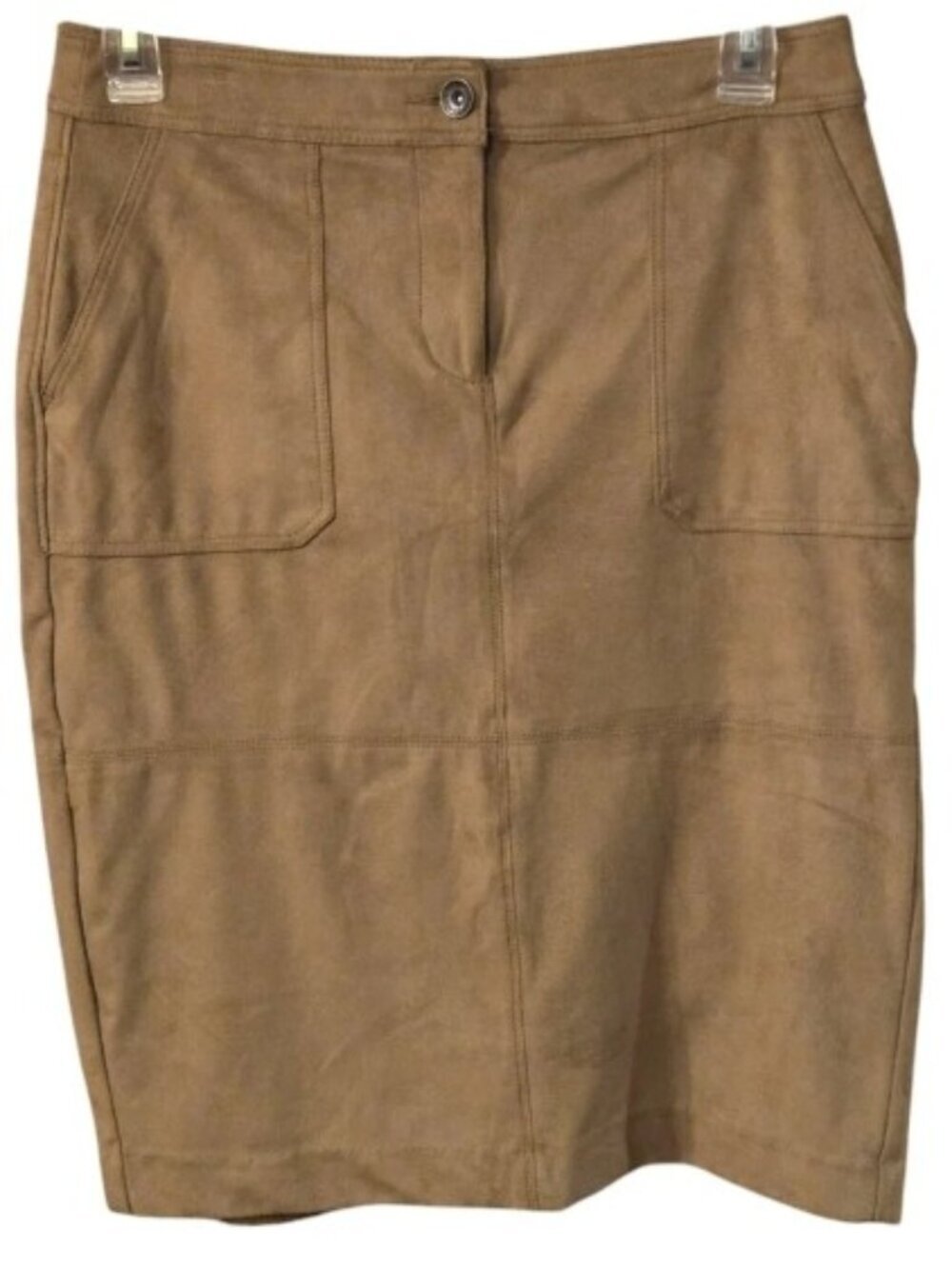Liz Claiborne Tan Faux Suede Knee-Length Pencil Skirt Cargo Style Women size 10
